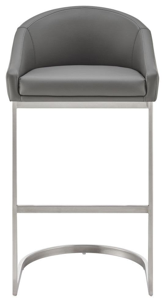 Atherik Counter Stool, Brushed Stainless Steel With Faux Leather, Gray