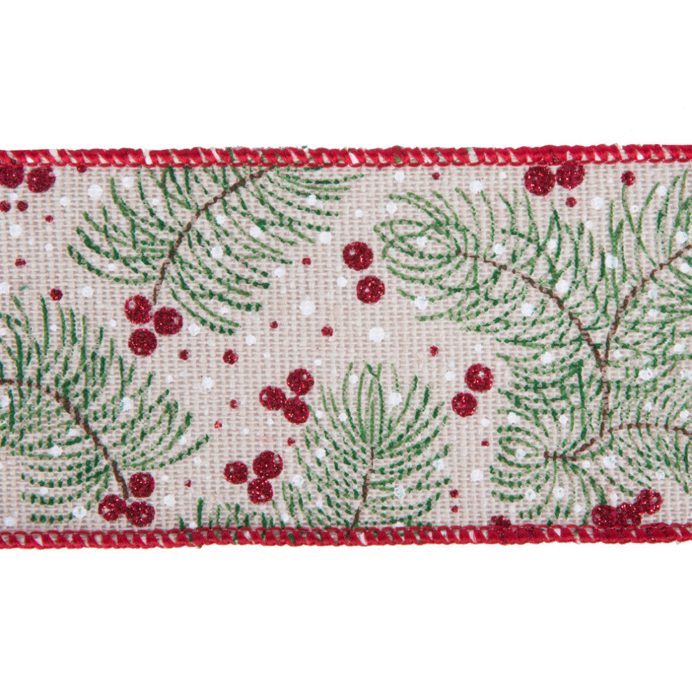 Vickerman Q202745 2.5"X10 Yard Red & Green Berry On Burlap Christmas Ribbon