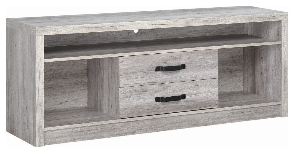 2 Drawers and Open Shelf TV Console, Gray