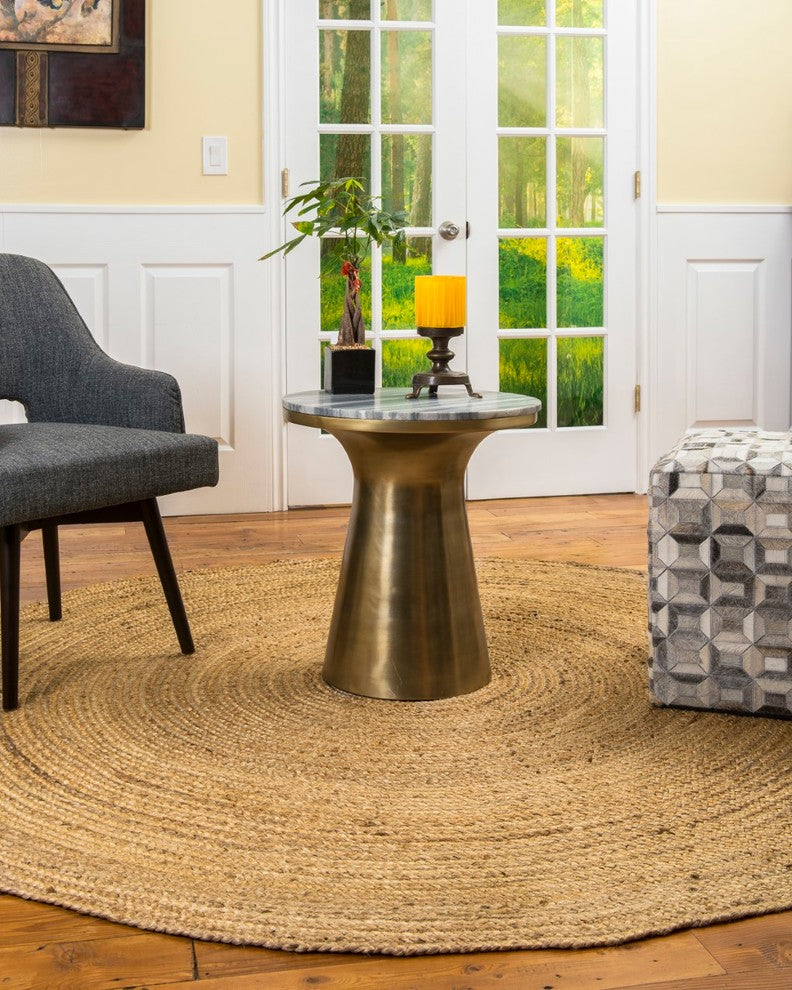 Elsinore Hand-Braided Natural jute Round Contemporary Area Rug, 5' X 5'