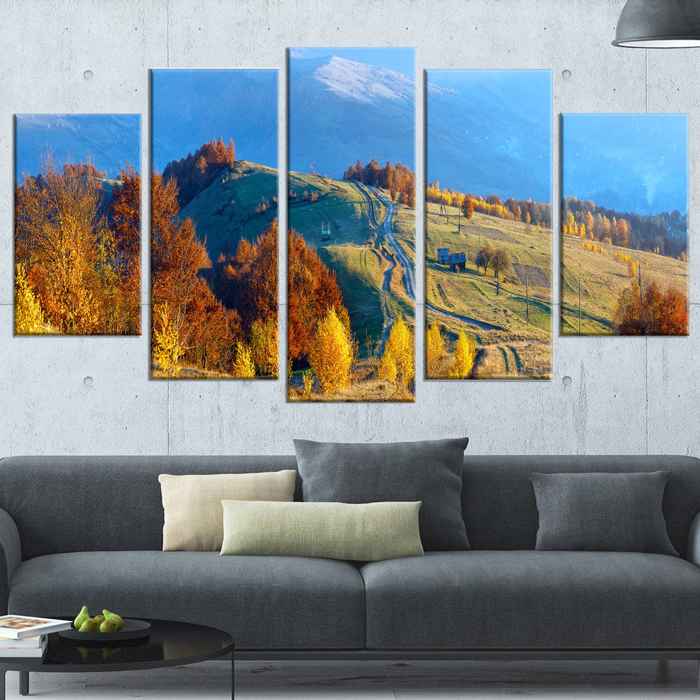 "Rural Road on Autumn Mountains" Canvas Print, 5 Panels