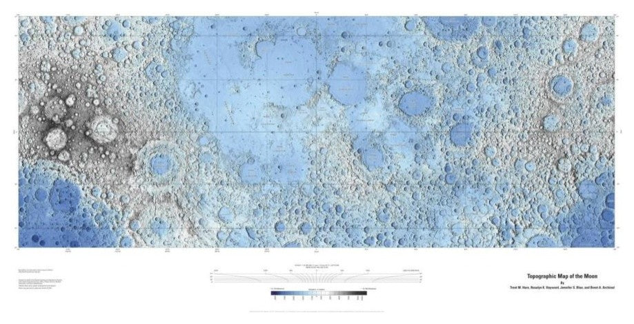 "Decorative Topographic Map of the Moon, Projection" Paper Art, 26"x14"