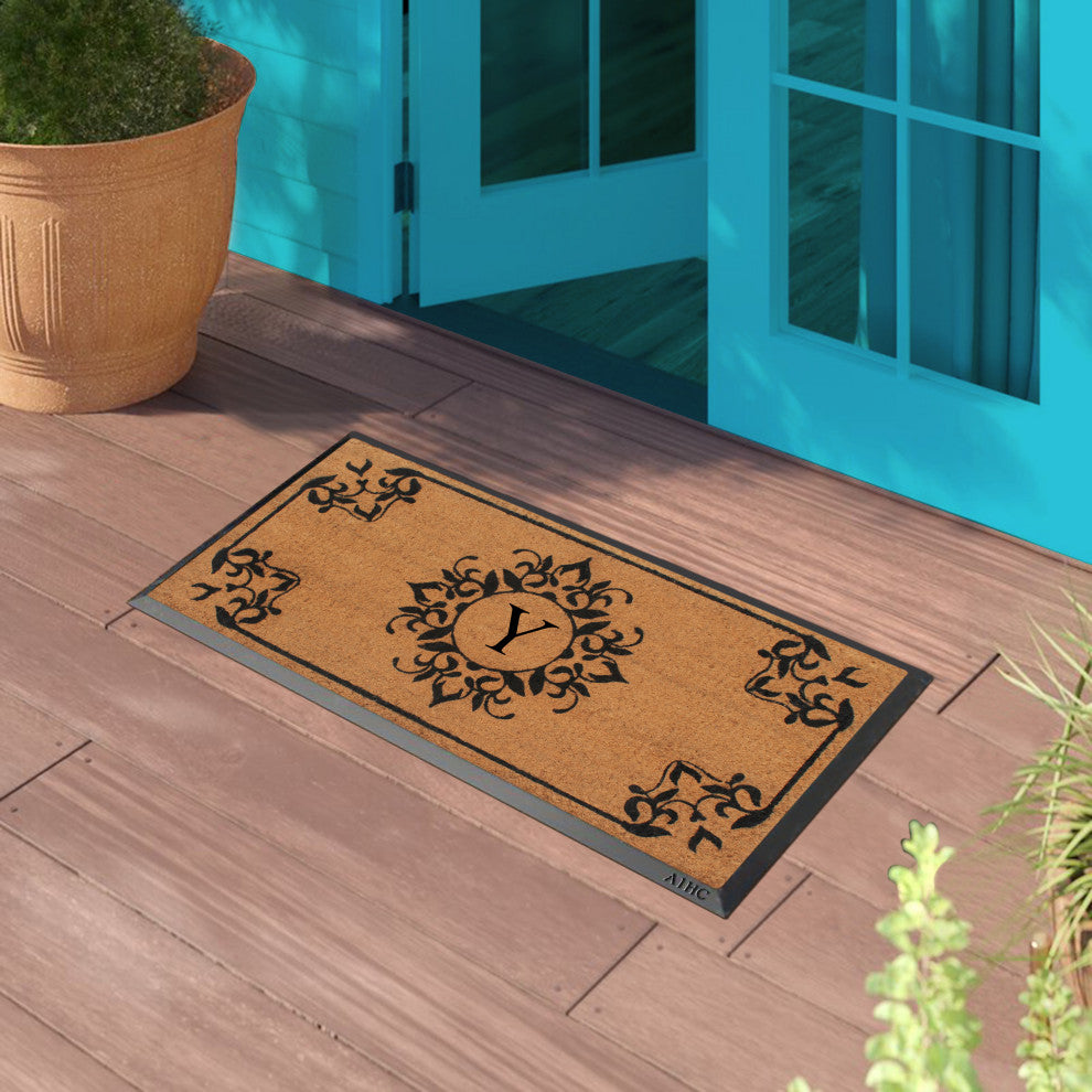 A1HC Hand-Crafted 24"x48" Rubber Coir Double/Single Monogrammed, Y