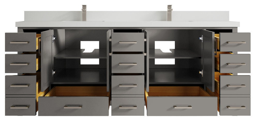 Malibu 84 Double Sink Bath Vanity in Elephant Skin Gray 2" White Quartz