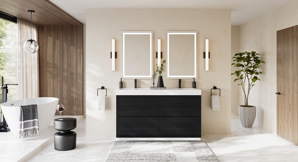 Boutique Bath Vanity, Black, 60", Double Sink, Freestanding