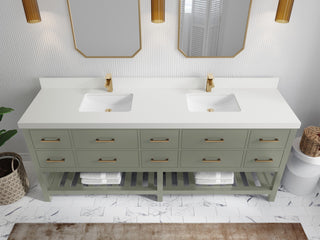 Parker 84" Double Sink Bath Vanity in Evergreen  2" White Quartz