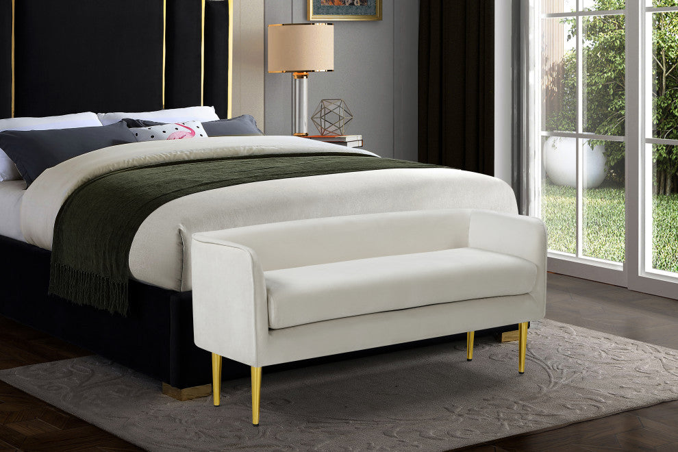 Audrey Velvet Upholstered Bench, Cream