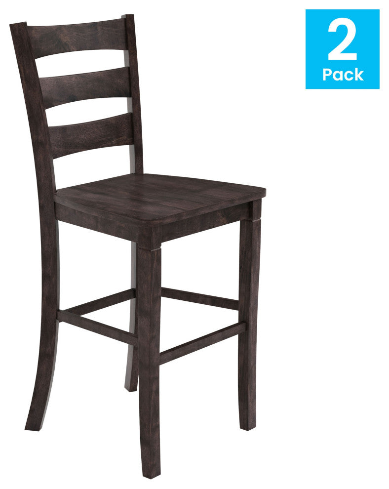 Set of 2 29" High Ladderback Counter Height Barstool, Gray Wash Walnut