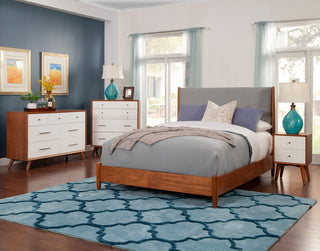 Flynn Mid Century Modern Two Tone California King Panel Bed, Acorn/Grey