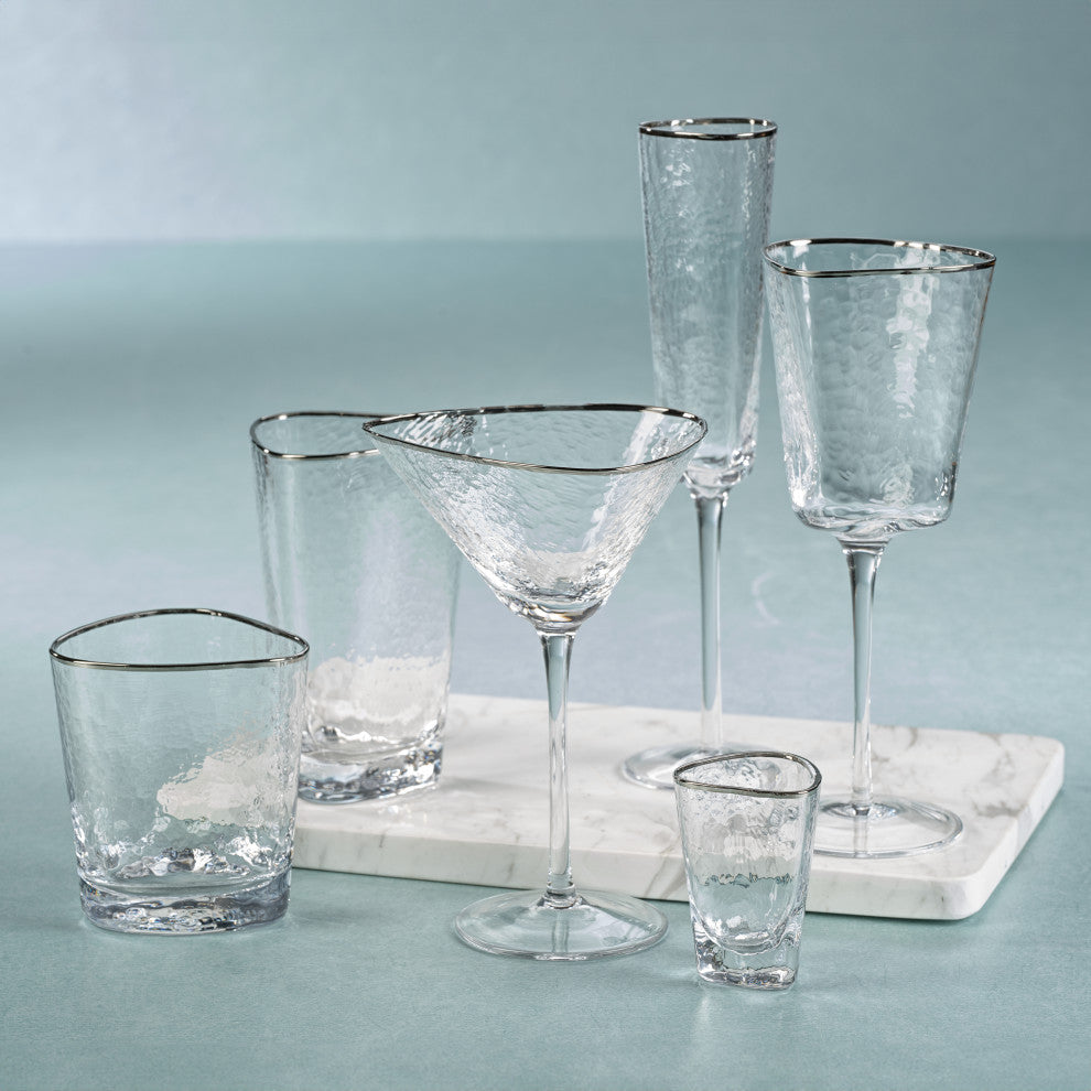Kampari Triangular Highball Glasses with Platinum Rim, Set of 4