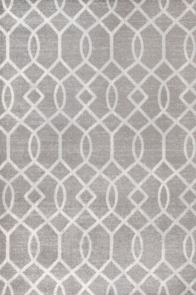 Asilah Ogee Fretwork Area Rug, Dark Gray/Cream, 8 X 10