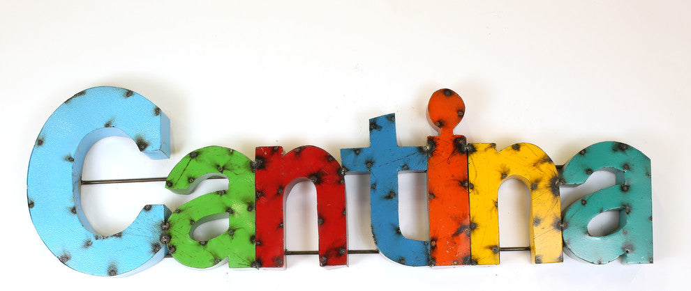 Colorful "Cantina" Recycled Metal Sign