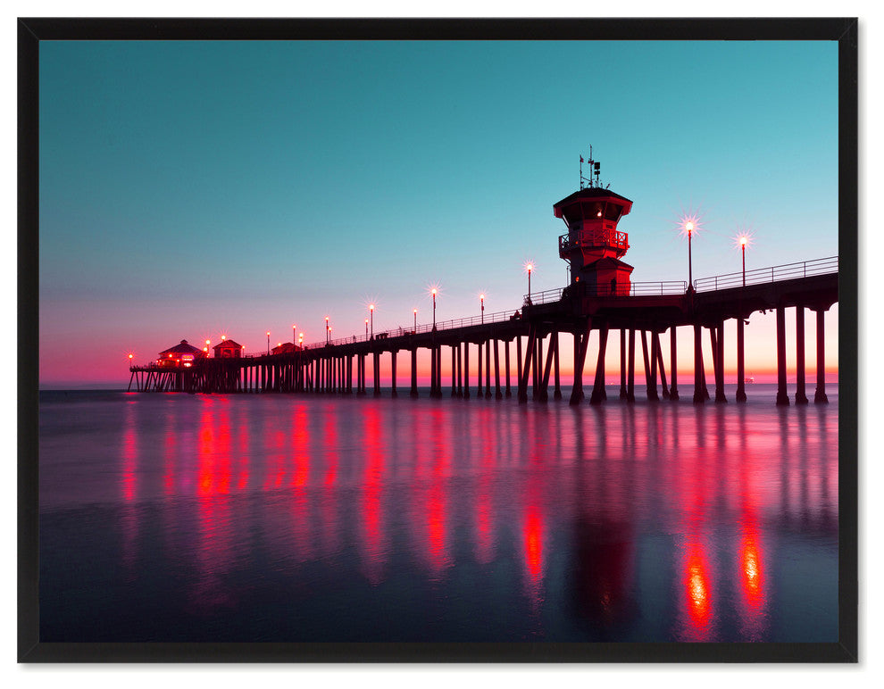 Huntington Beach California Pink Landscape Photo Canvas Print, Framed, 13"x17"