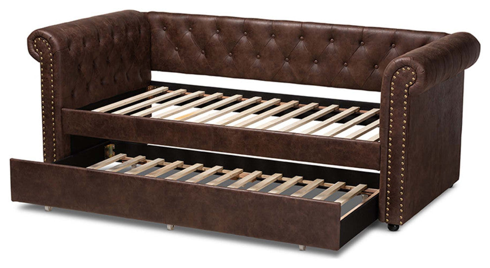 Dawson Fabric Daybed With Trundle, Twin Size, Brown