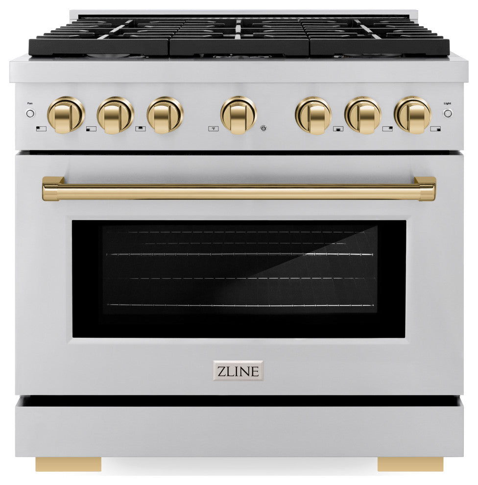 ZLINE 36 In. Autograph Gas Range, Stainless Steel With Gold, SGRZ-36-G