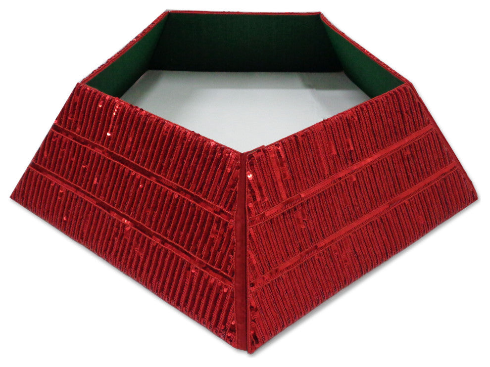 Hand Beaded Christmas Tree Collar, Red Sequins