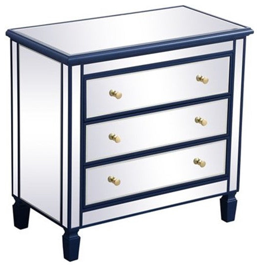 Elegant MF6-1019BL 33"Mirrored 3 Drawer Chest, Blue