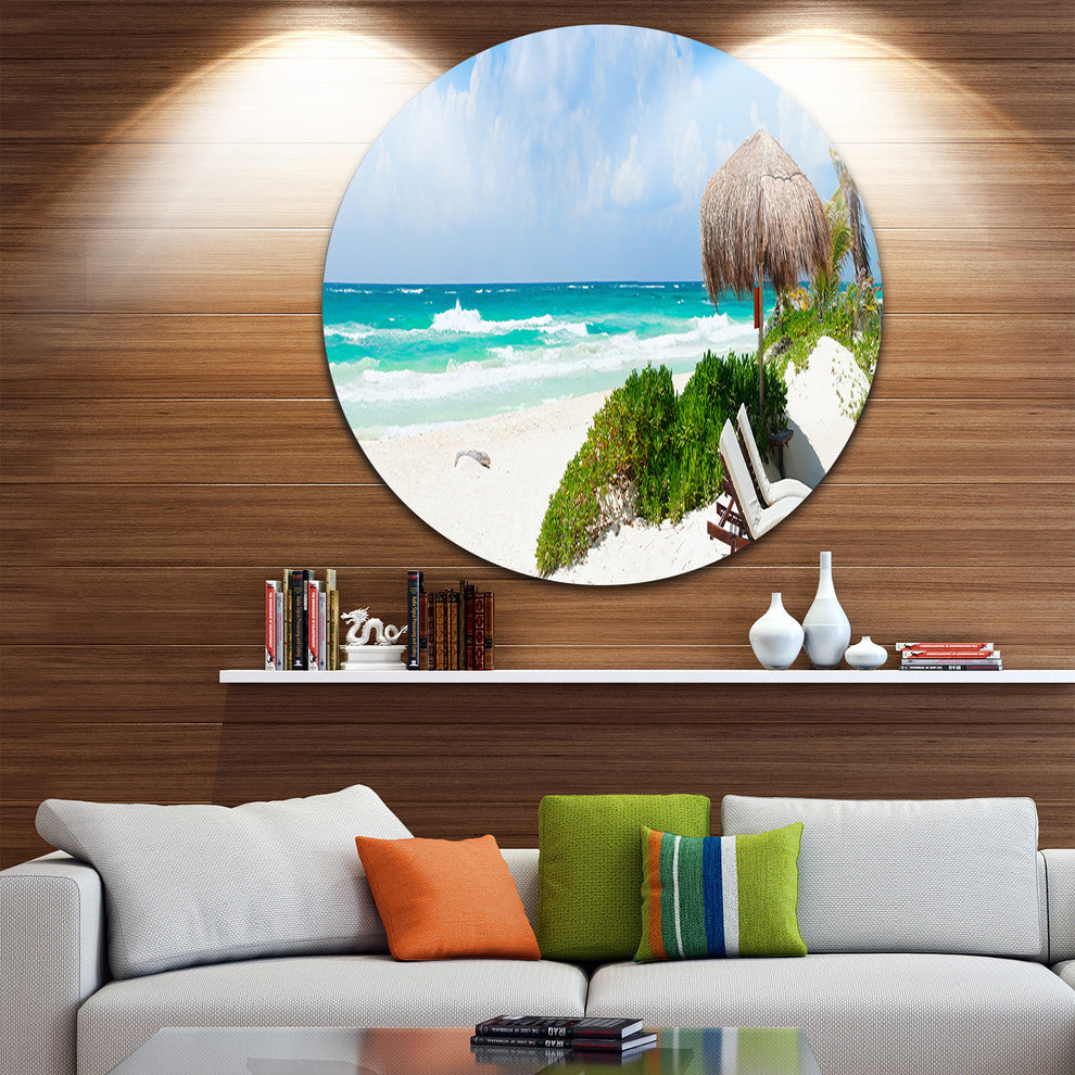 Calm Caribbean Beach Panorama, Photo Landscape Round Wall Art, 36"