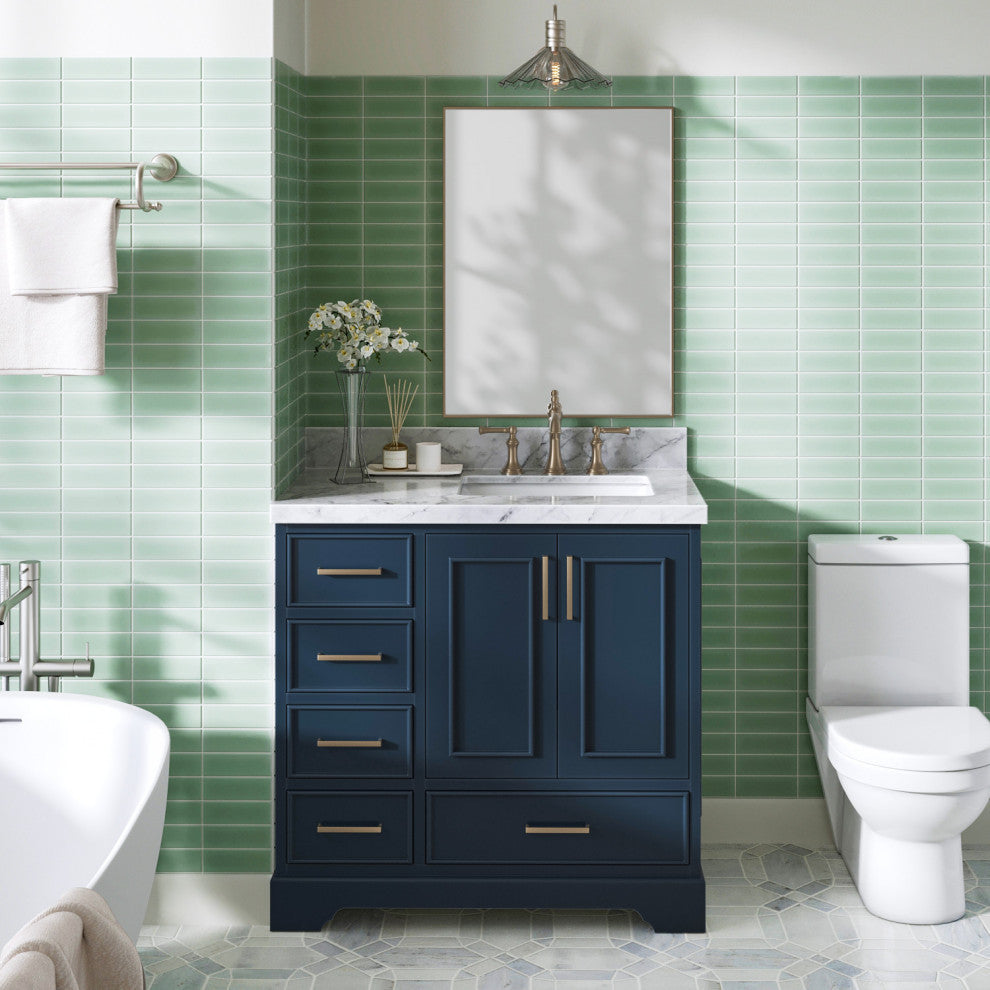 Ariel Stafford 36" Single Right Offset Sink Bathroom Vanity Base, Midnight Blue