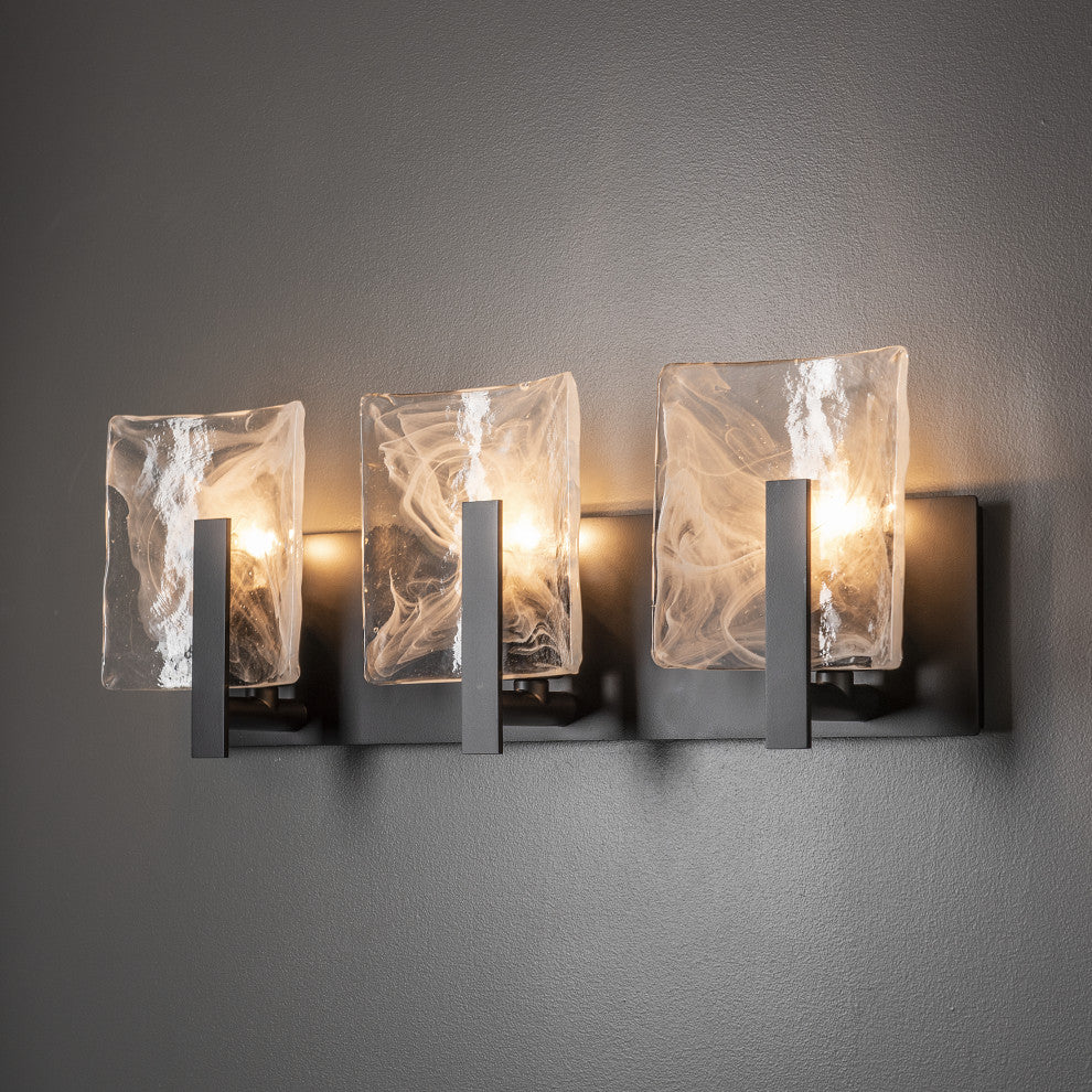 Arc 3-Light Bath Sconce, Black Finish, White Swirl Glass