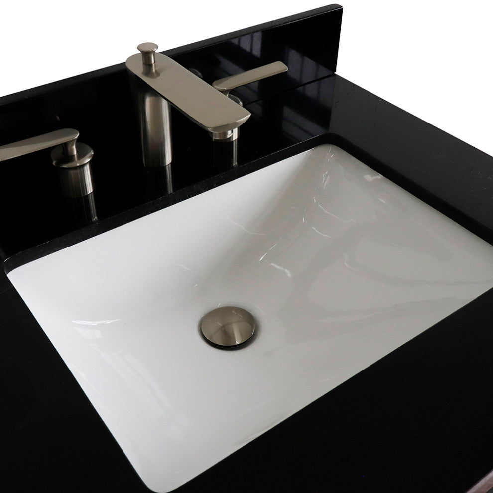 61" Double Sink Vanity, Dark Gray Finish And Black Galaxy Granite