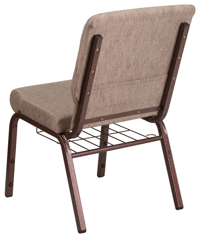HERCULES 18.5'W Church Chair in Beige Fabric,Book Rack - Copper Vein Frame