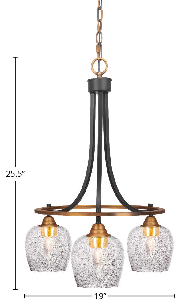 Paramount Downlight 3-Light Chandelier, Matte Black & Brass, 6" Smoke Bubble