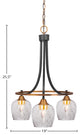 Paramount Downlight 3-Light Chandelier, Matte Black & Brass, 6" Smoke Bubble