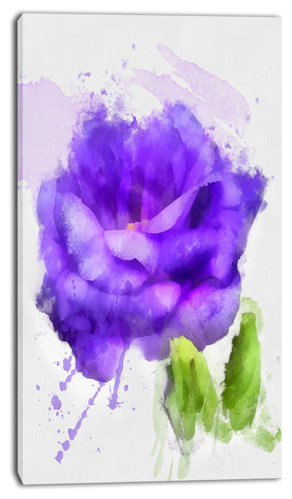 Blue Rose Flower with Paint Splashes, Large Floral Canvas Artwork, 16"x32"