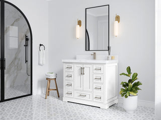 Boston 42 Single Sink Bath Vanity in White 2" Pearl Gray