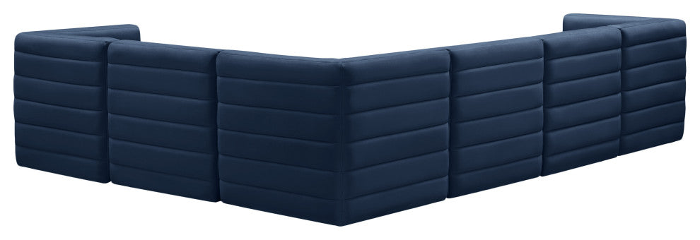 Quincy Velvet Upholstered 6-Piece L-Shaped Modular Sectional, Navy
