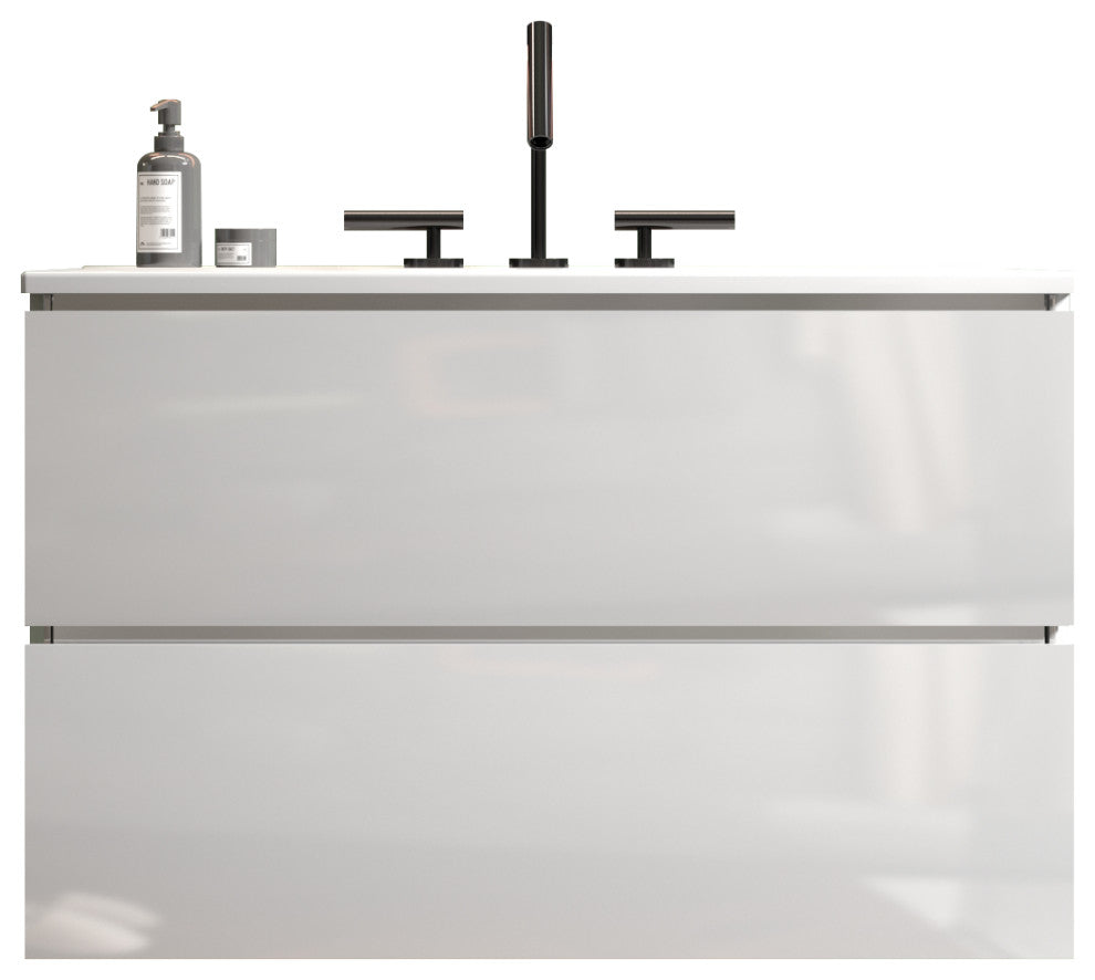 Wall-Mounted Bathroom Vanity Set with Ceramic Sink, White, 30"