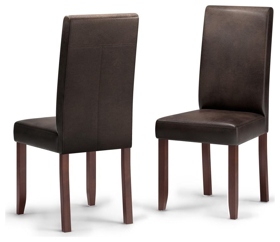 Acadian Parson Dining Chair, Set of 2, Distressed Brown Faux Leather