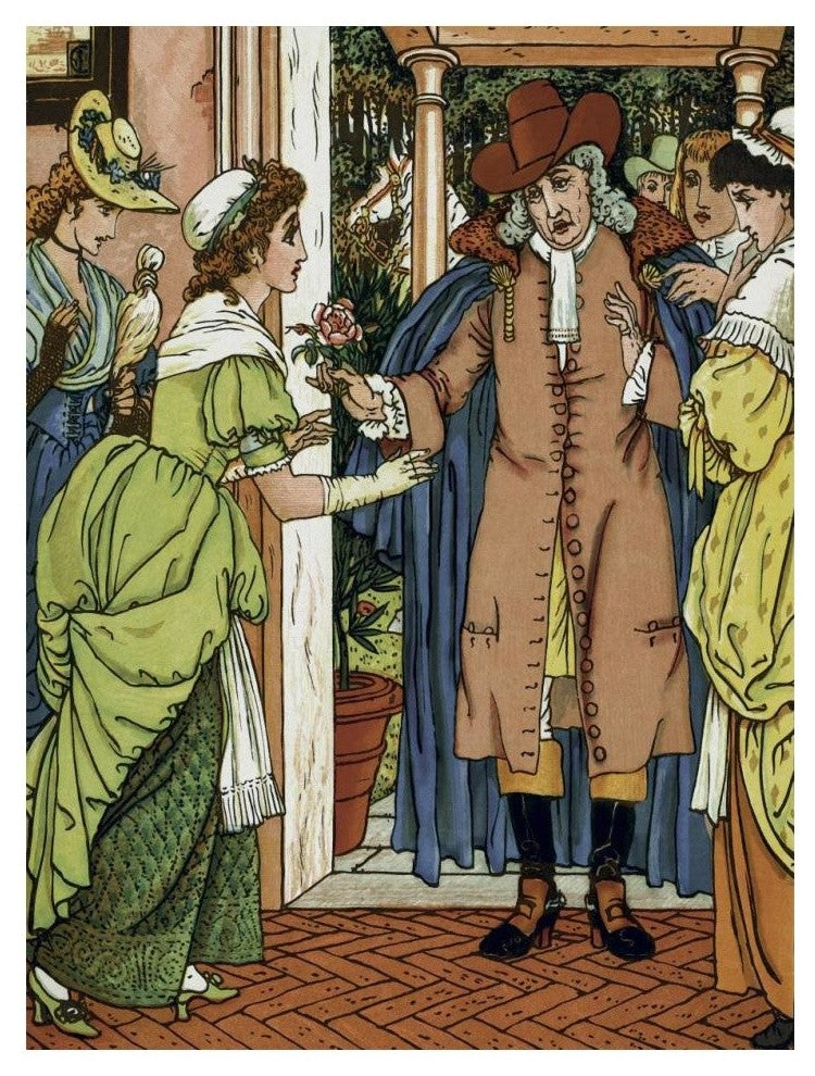 "Beauty and the Beast - Greetings" Digital Paper Print by Walter Crane, 14"x18"