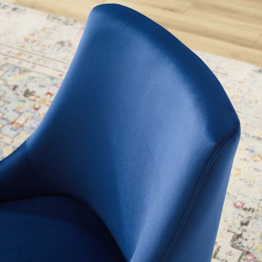 Contemporary Dining Room Side Dining Chair, Velvet Stainless Metal, Navy Blue