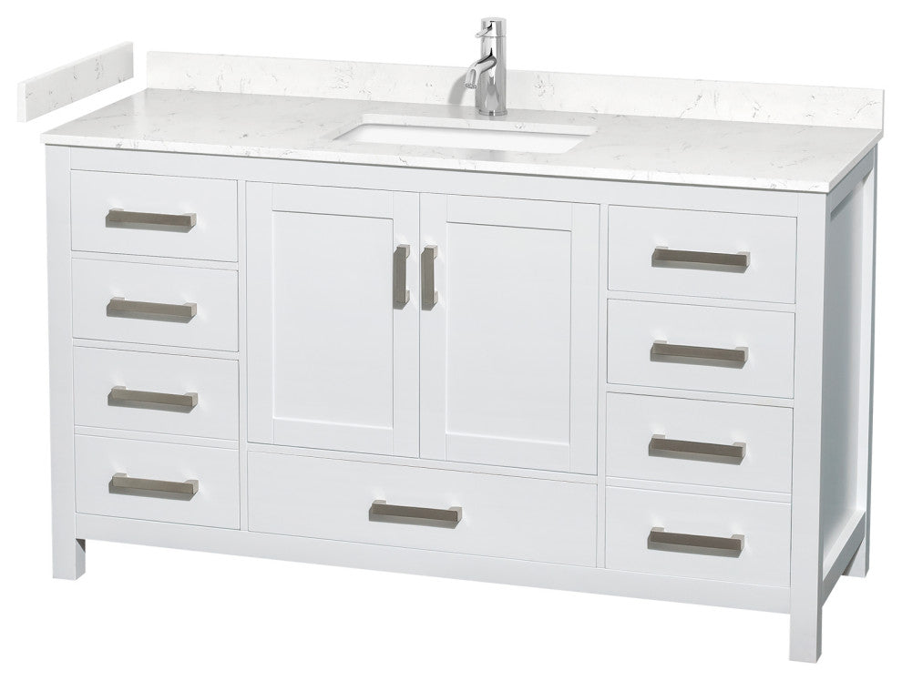 60" Single Bath Vanity, White, Carrara Cultured Marble Countertop, Sink