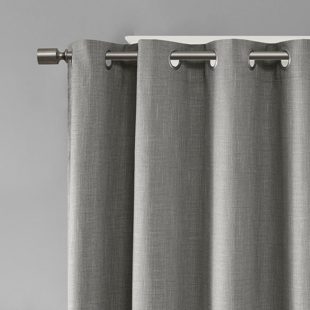 SunSmart Maya Printed Heathered Blackout Grommet Top Curtain Panel, Grey