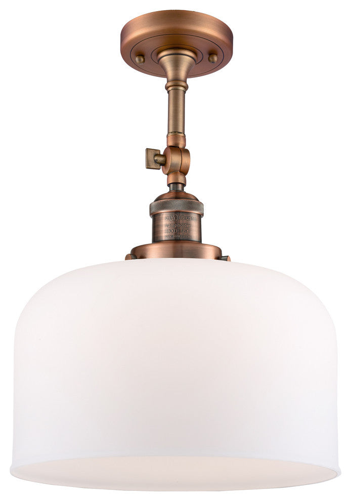 X-Large Bell 1-Light Semi-Flush Mount, Antique Copper, Matte White
