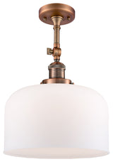 X-Large Bell 1-Light Semi-Flush Mount, Antique Copper, Matte White
