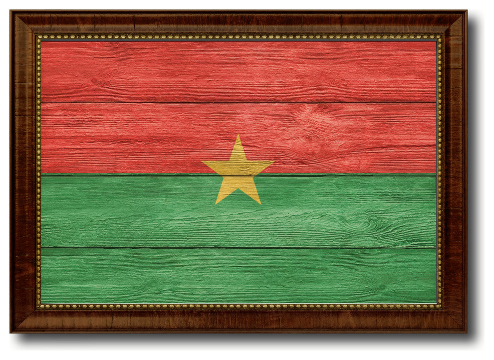 Burkina Faso Country Textured Flag Print With Brown Gold Frame, 19"X27"