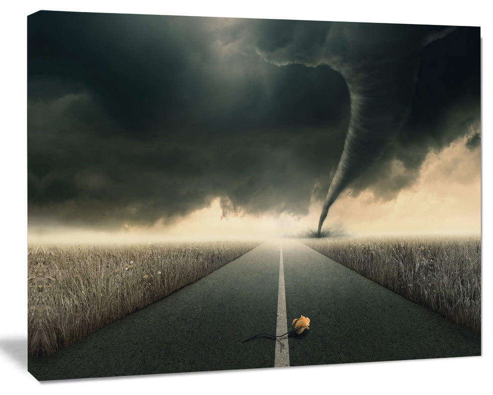 Yellow Rose on the Dark Road, Landscape Canvas Art Print, 60"x28"