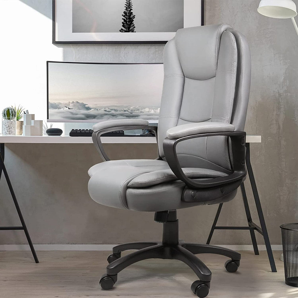 Light Gray Leather Executive Chair With Lumbar Support