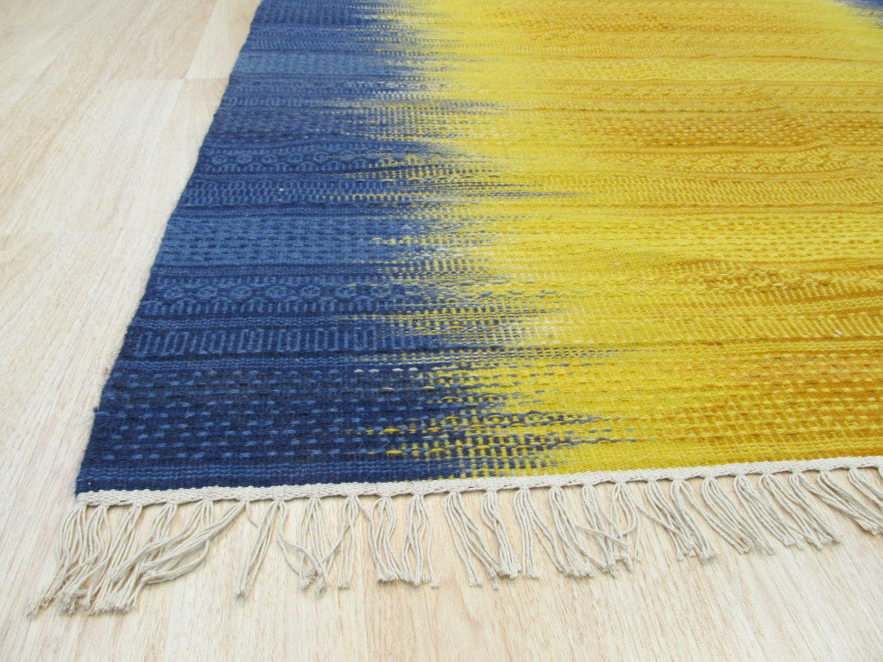 Handmade Wool Yellow Transitional Ombre Santa Fe Rug, 9'x12'