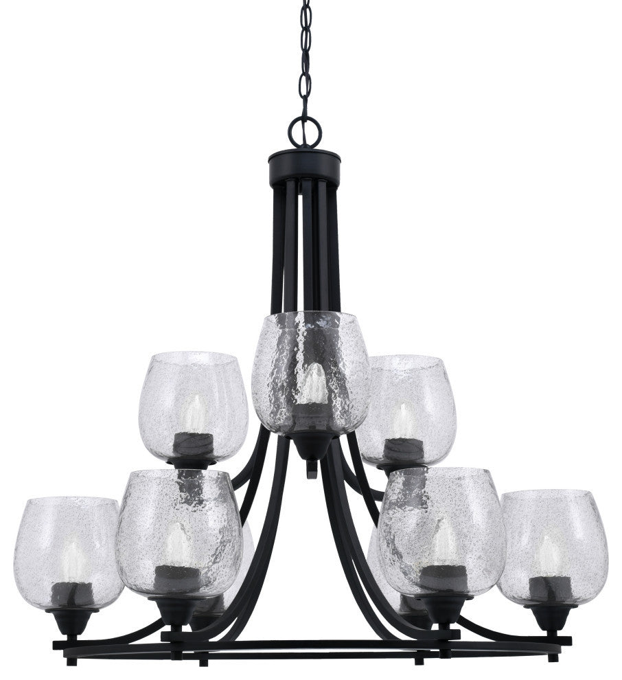 Paramount 9-Light Chandelier, Matte Black, 6" Smoke Bubble Glass