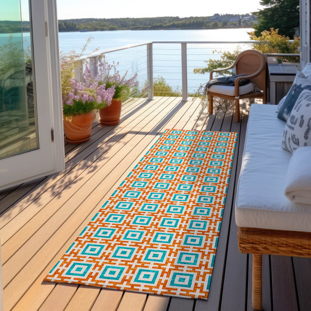 Indoor/Outdoor Marlo MO1 Orange Machine Washable 2'3" x 12' Rug