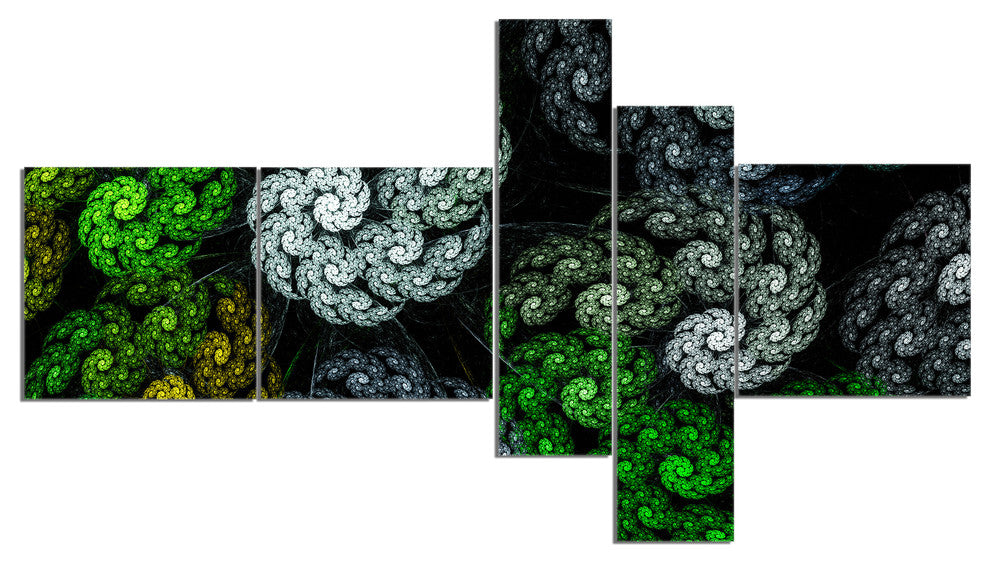 Bright Exotic Spiral Flowers, Abstract Wall Art Canvas, 60"x32", 5 panels