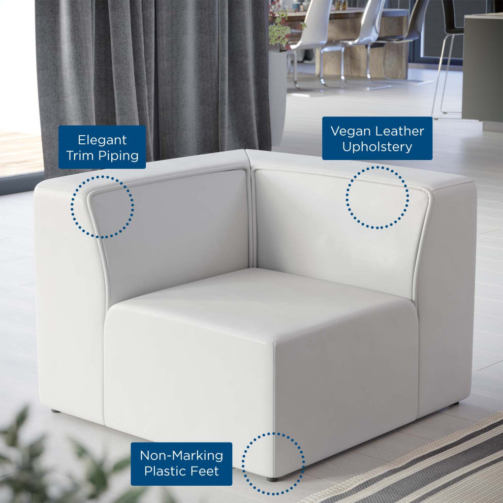 Sofa Corner Chair, Faux Vegan Leather, White, Modern, Living Lounge Hospitality