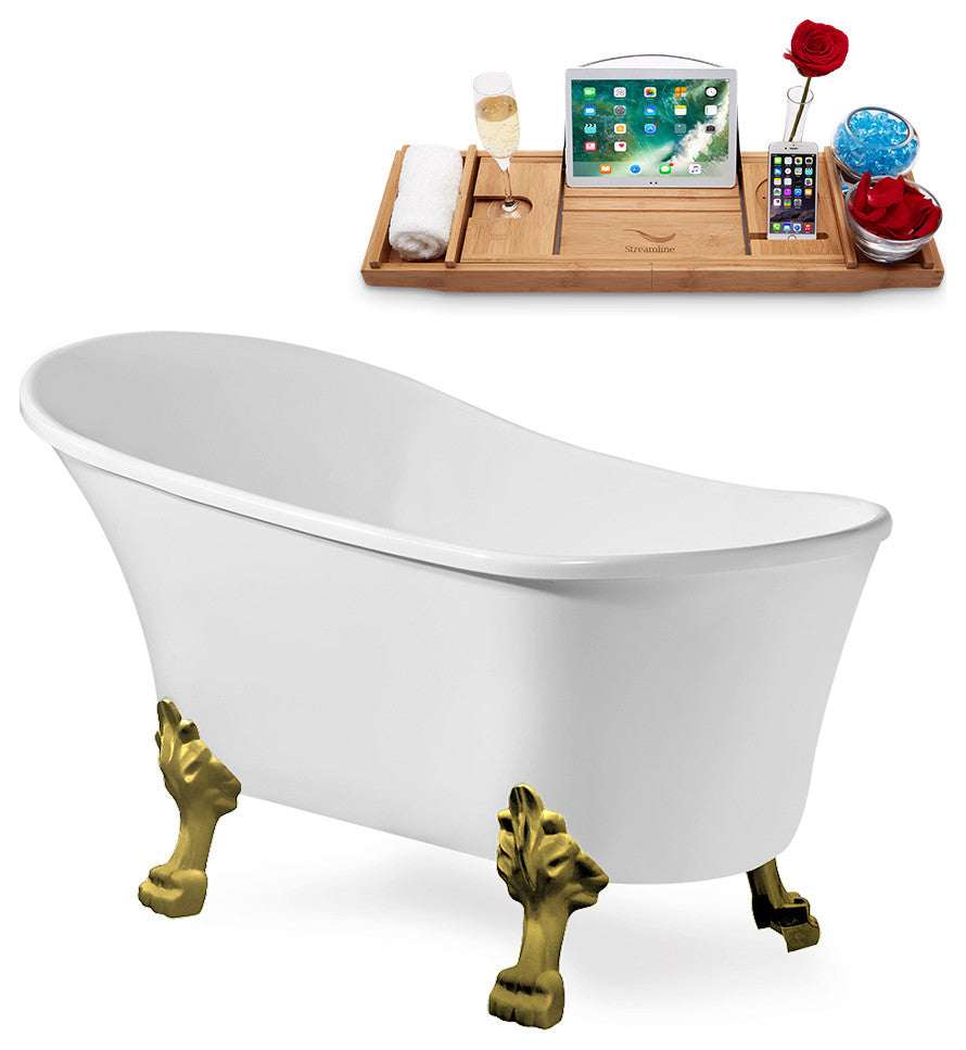 63" Streamline N348BGL-IN-BGL Clawfoot Tub and Tray With Internal Drain