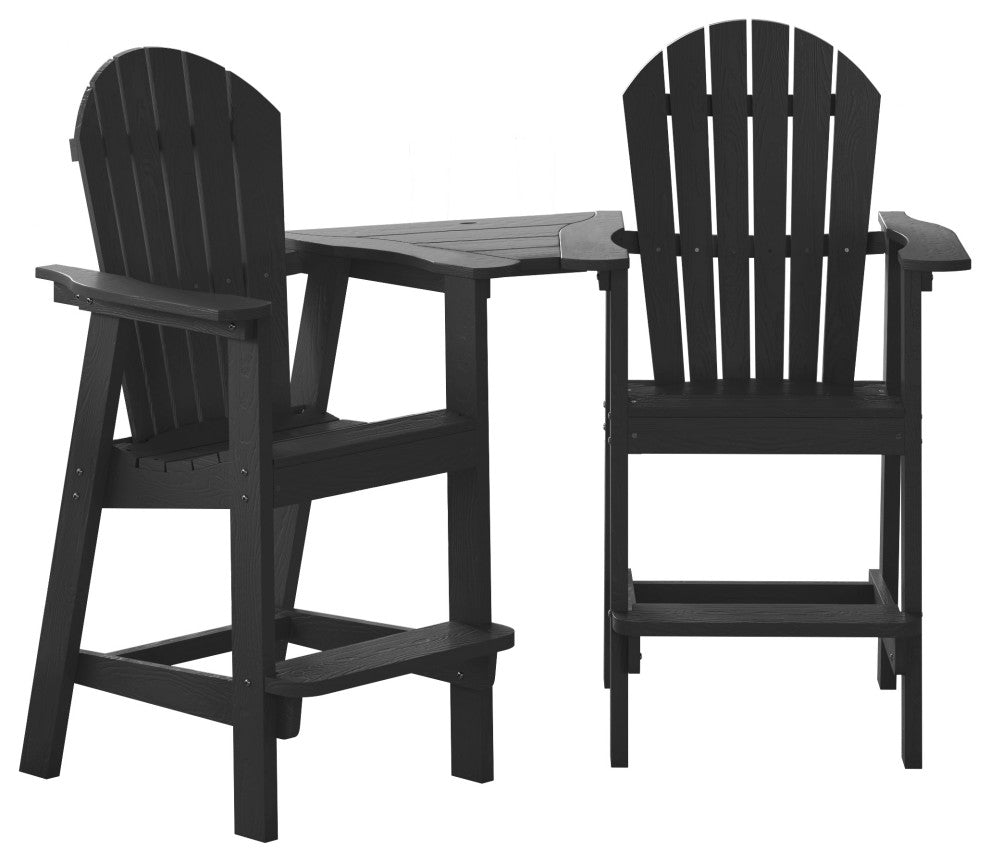 2 Pieces Outdoor Adirondack Chairs with Connecting Tray and Umbrella Hole, Black
