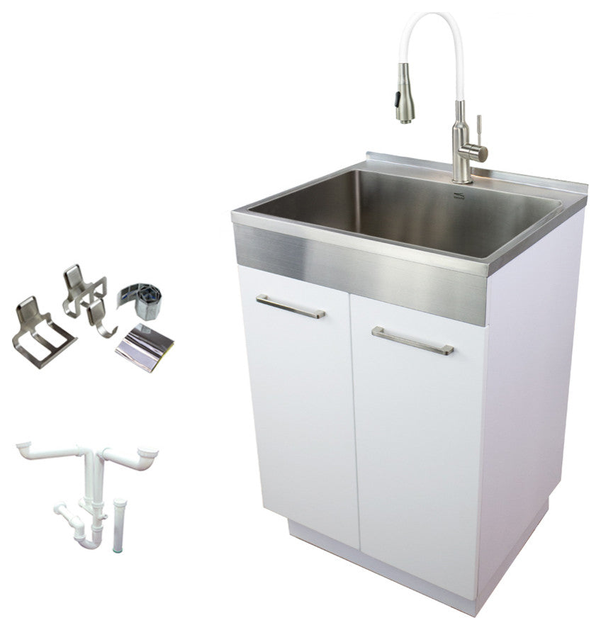 Transolid 24-in All-in-One Laundry Cabinet with Sink and Faucet in White, Laundr